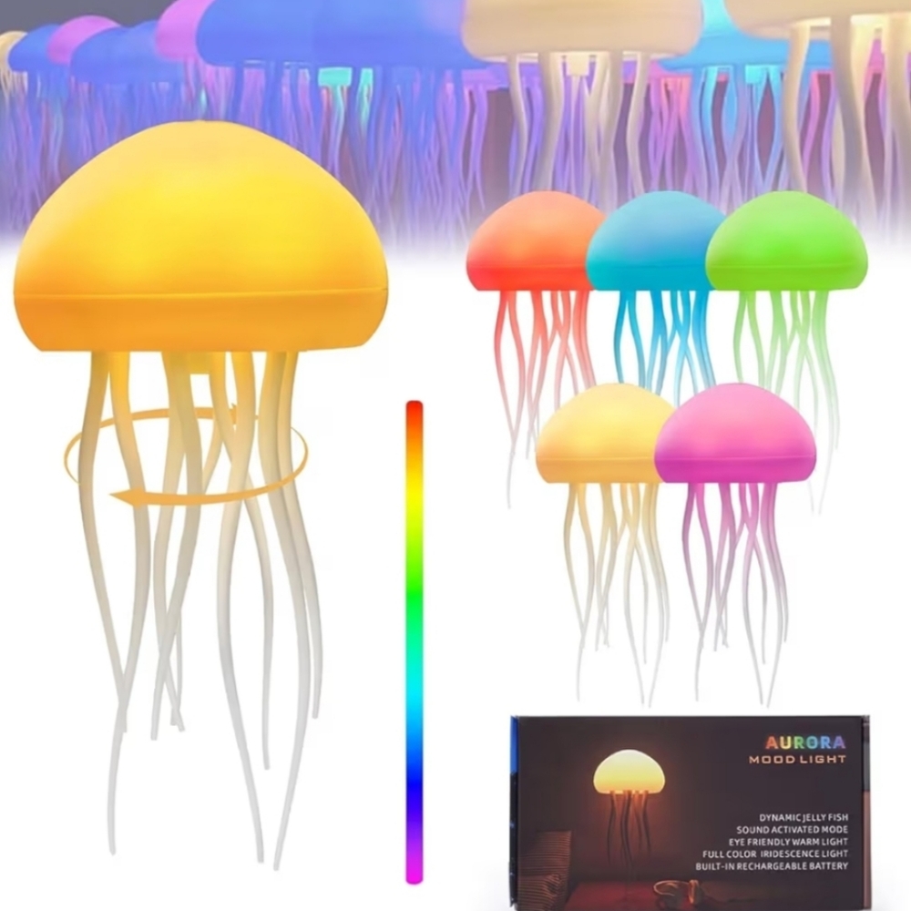 Hanging RGB Gradient Jellyfish LED Night Light Voice Control Rechargeable, 1PK